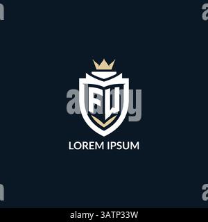 Initial letter FW shield and crown logo style, esport team logo design inspiration vector graphic Stock Vector