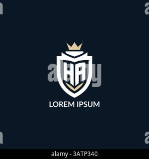 Initial letter HA shield and crown logo style, esport team logo design inspiration vector graphic Stock Vector