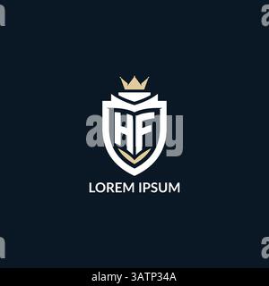 Initial letter HF shield and crown logo style, esport team logo design inspiration vector graphic Stock Vector