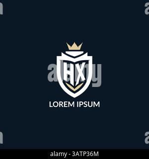Initial letter HX shield and crown logo style, esport team logo design inspiration vector graphic Stock Vector