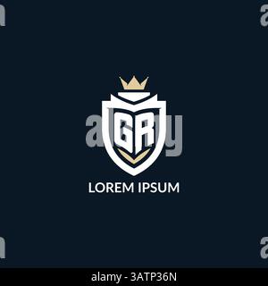Initial letter GR shield and crown logo style, esport team logo design inspiration vector graphic Stock Vector