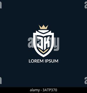 Initial letter JK shield and crown logo style, esport team logo design inspiration vector graphic Stock Vector
