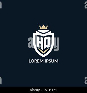 Initial letter HQ shield and crown logo style, esport team logo design inspiration vector graphic Stock Vector