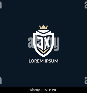 Initial letter JX shield and crown logo style, esport team logo design inspiration vector graphic Stock Vector