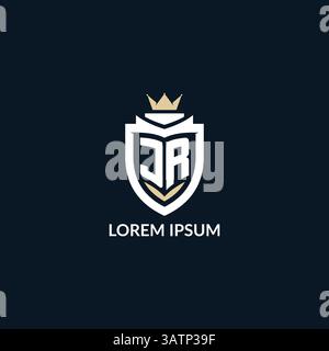 Initial letter JR shield and crown logo style, esport team logo design inspiration vector graphic Stock Vector