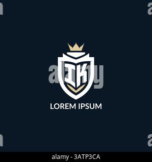 Initial letter IK shield and crown logo style, esport team logo design inspiration vector graphic Stock Vector