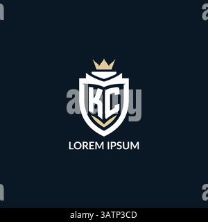 Initial letter KC shield and crown logo style, esport team logo design inspiration vector graphic Stock Vector