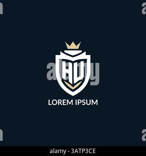 Initial letter HU shield and crown logo style, esport team logo design inspiration vector graphic Stock Vector