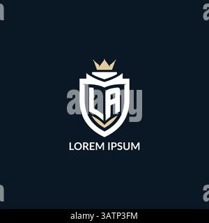 Initial letter LA shield and crown logo style, esport team logo design inspiration vector graphic Stock Vector