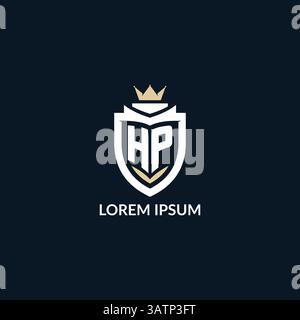 Initial letter HP shield and crown logo style, esport team logo design inspiration vector graphic Stock Vector