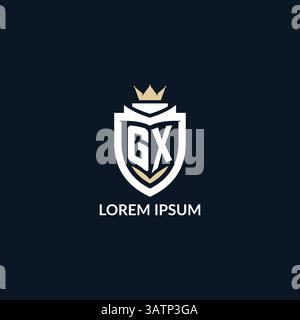 Initial letter GX shield and crown logo style, esport team logo design inspiration vector graphic Stock Vector