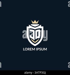 Initial letter JQ shield and crown logo style, esport team logo design inspiration vector graphic Stock Vector