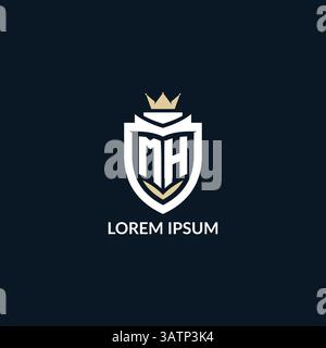 Initial letter MH shield and crown logo style, esport team logo design inspiration vector graphic Stock Vector