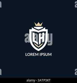 Initial letter LH shield and crown logo style, esport team logo design inspiration vector graphic Stock Vector