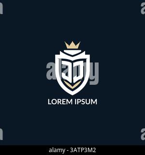 Initial letter JJ shield and crown logo style, esport team logo design inspiration vector graphic Stock Vector