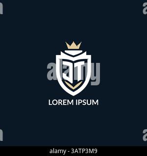 Initial letter JT shield and crown logo style, esport team logo design inspiration vector graphic Stock Vector