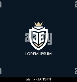 Initial letter JE shield and crown logo style, esport team logo design inspiration vector graphic Stock Vector