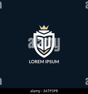 Initial letter JU shield and crown logo style, esport team logo design inspiration vector graphic Stock Vector