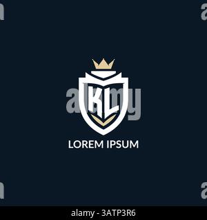 Initial letter KL shield and crown logo style, esport team logo design inspiration vector graphic Stock Vector