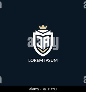 Initial letter JA shield and crown logo style, esport team logo design inspiration vector graphic Stock Vector