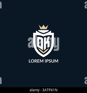 Initial letter OK shield and crown logo style, esport team logo design inspiration vector graphic Stock Vector