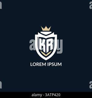Initial letter KR shield and crown logo style, esport team logo design inspiration vector graphic Stock Vector