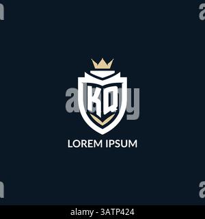 Initial letter KQ shield and crown logo style, esport team logo design inspiration vector graphic Stock Vector