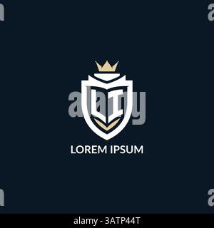 Initial letter LI shield and crown logo style, esport team logo design inspiration vector graphic Stock Vector