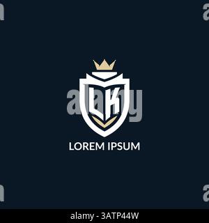 Initial letter LK shield and crown logo style, esport team logo design inspiration vector graphic Stock Vector