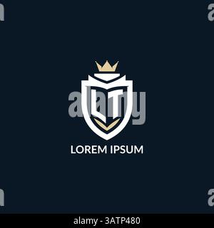 Initial letter LT shield and crown logo style, esport team logo design inspiration vector graphic Stock Vector