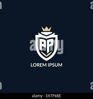 Initial letter PP shield and crown logo style, esport team logo design inspiration vector graphic Stock Vector