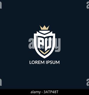 Initial letter PW shield and crown logo style, esport team logo design inspiration vector graphic Stock Vector