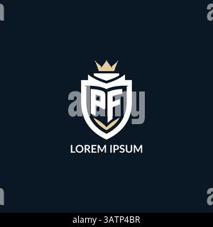 Initial letter PF shield and crown logo style, esport team logo design inspiration vector graphic Stock Vector