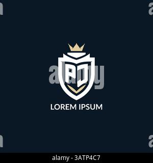 Initial letter PJ shield and crown logo style, esport team logo design inspiration vector graphic Stock Vector