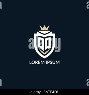 Initial letter QQ shield and crown logo style, esport team logo design inspiration vector graphic Stock Vector