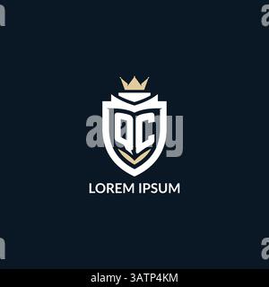 Initial letter QC shield and crown logo style, esport team logo design inspiration vector graphic Stock Vector