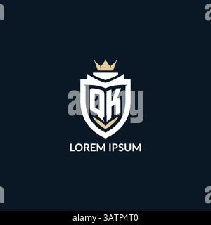 Initial letter QK shield and crown logo style, esport team logo design inspiration vector graphic Stock Vector