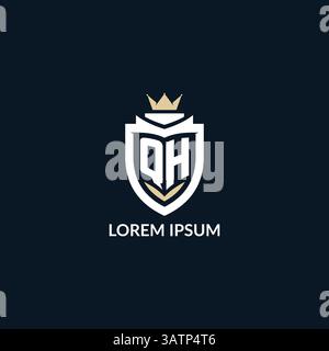 Initial letter QH shield and crown logo style, esport team logo design inspiration vector graphic Stock Vector