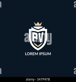Initial letter PV shield and crown logo style, esport team logo design inspiration vector graphic Stock Vector
