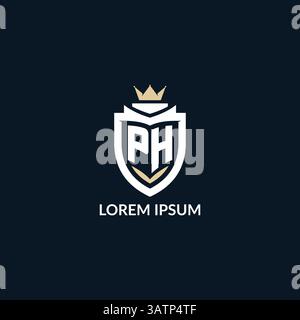 Initial letter PH shield and crown logo style, esport team logo design inspiration vector graphic Stock Vector