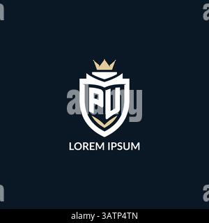 Initial letter PU shield and crown logo style, esport team logo design inspiration vector graphic Stock Vector