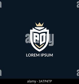 Initial letter PO shield and crown logo style, esport team logo design inspiration vector graphic Stock Vector