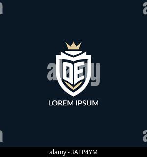 Initial letter OE shield and crown logo style, esport team logo design inspiration vector graphic Stock Vector