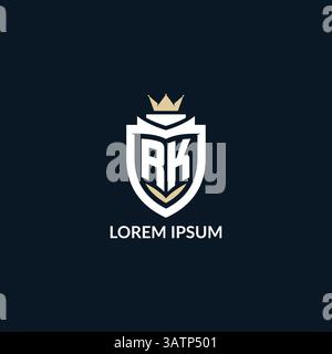 Initial letter RK shield and crown logo style, esport team logo design inspiration vector graphic Stock Vector