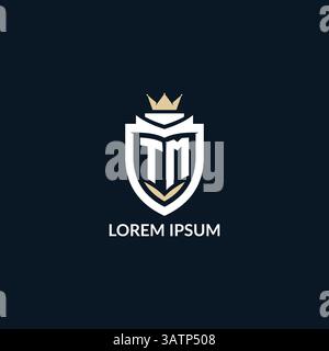 Initial letter TM shield and crown logo style, esport team logo design inspiration vector graphic Stock Vector