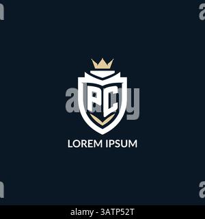 Initial letter PC shield and crown logo style, esport team logo design inspiration vector graphic Stock Vector