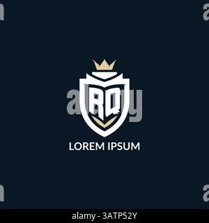 Initial letter RQ shield and crown logo style, esport team logo design inspiration vector graphic Stock Vector