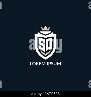 Initial letter SQ shield and crown logo style, esport team logo design inspiration vector graphic Stock Vector