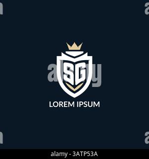 Initial letter SG shield and crown logo style, esport team logo design inspiration vector graphic Stock Vector