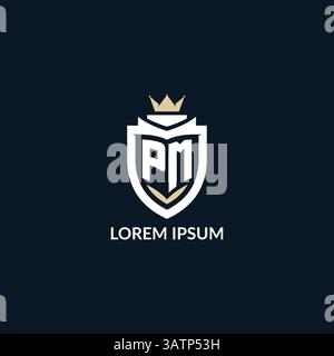 Initial letter PM shield and crown logo style, esport team logo design inspiration vector graphic Stock Vector
